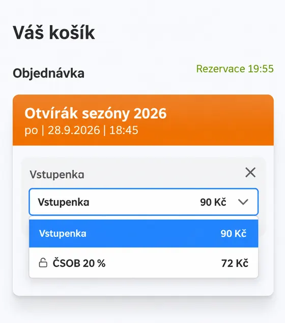 The UniLife cart with the ČSOB 20 % price of 72 CZK selected instead of 90 CZK